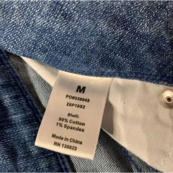 Idyllwind NWOT Blue Denim Mini Skirt M Frayed Hem Button Fly Stretch Cotton - Picture 5 of 6